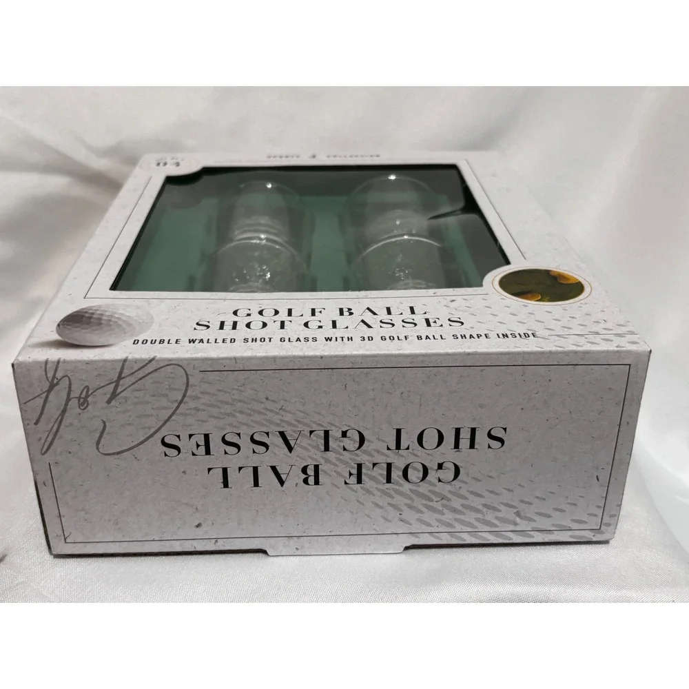 New Golf Ball Whiskey Shot Glasses Set of 4 Double Walled 3D Glass Clear Gift